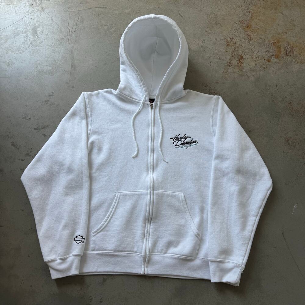 Vintage Y2K Harley Davidson Embroidered Biker Full Zip Hoodie Size Women’s XL